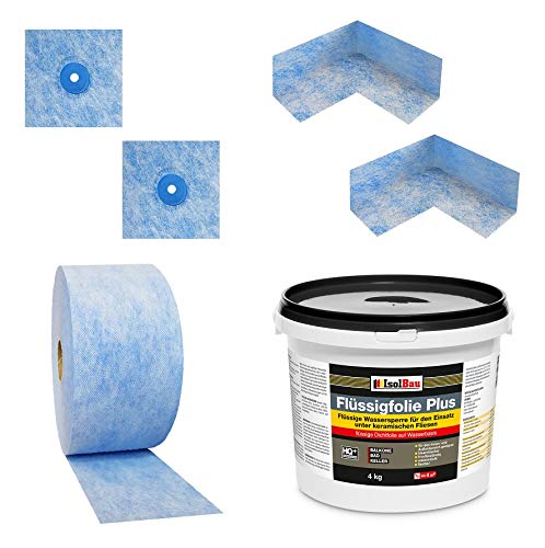 Isolbau Dichtset - Inkl. 1x Flüssigfolie PLUS (4 kg), 1x Dichtband (5 m), 2x Innenecken & 2x Manschetten von Isolbau