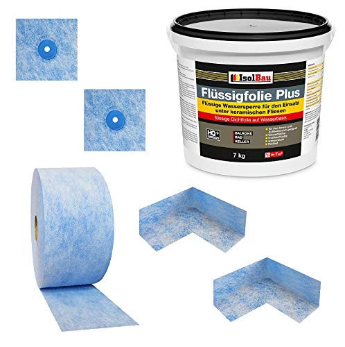 Isolbau Dichtset - Inkl. 1x Flüssigfolie PLUS (7 kg), 1x Dichtband (5 m), 2x Innenecken & 2x Manschetten von Isolbau