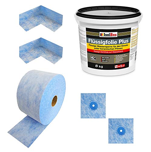 Isolbau Dichtset - Inkl. 1x Flüssigfolie PLUS (8 kg), 1x Dichtband (5 m), 2x Innenecken & 2x Manschetten von Isolbau