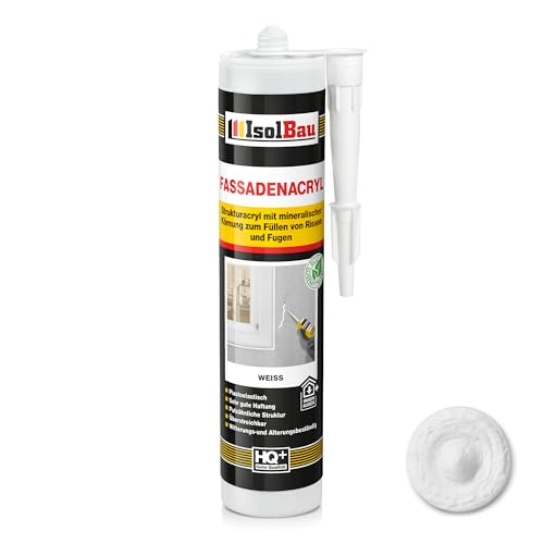 Isolbau Fassadenacryl 1 x 300 ml Weiß - Acryl-Dichtstoff mit Körnung zum Füllen von Rissen & Fugen im Innen- & Außenbereich - Kartusche von Isolbau