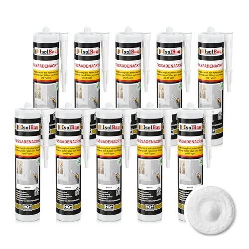 Isolbau Fassaden-Acryl - Acryl-Dichtstoff mit Körnung zum Füllen von Rissen & Fugen im Innen- & Außenbereich - Weiß, 10 x 300 ml Kartusche von Isolbau