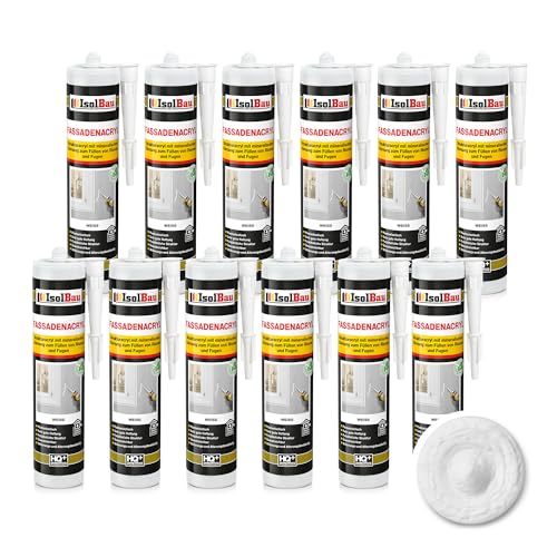 Isolbau Fassaden-Acryl - Acryl-Dichtstoff mit Körnung zum Füllen von Rissen & Fugen im Innen- & Außenbereich - Weiß, 12 x 300 ml Kartusche von Isolbau