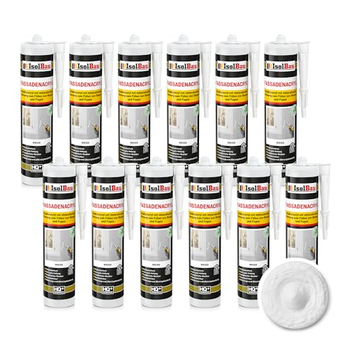 Isolbau Fassaden-Acryl - Acryl-Dichtstoff mit Körnung zum Füllen von Rissen & Fugen im Innen- & Außenbereich - Weiß, 12 x 300 ml Kartusche von Isolbau