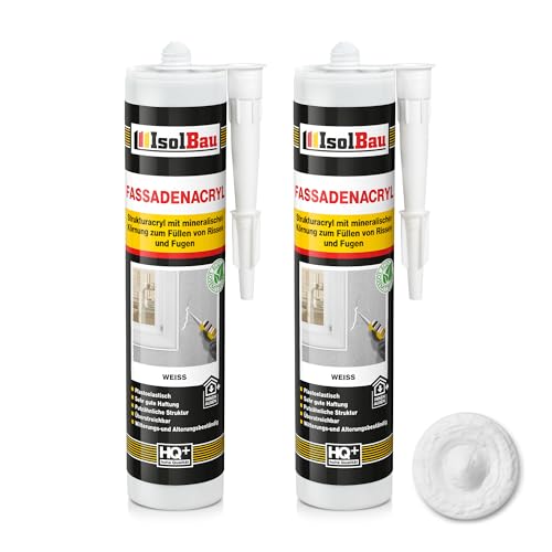 Isolbau Fassadenacryl 2 x 300 ml Weiß - Acryl-Dichtstoff mit Körnung zum Füllen von Rissen & Fugen im Innen- & Außenbereich - Kartusche von Isolbau