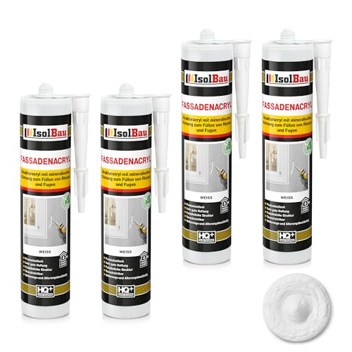 Isolbau Fassaden-Acryl - Acryl-Dichtstoff mit Körnung zum Füllen von Rissen & Fugen im Innen- & Außenbereich - Weiß, 4 x 300 ml Kartusche von Isolbau
