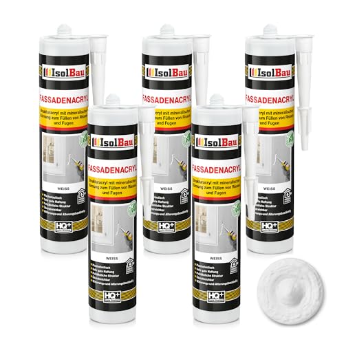 Isolbau Fassaden-Acryl - Acryl-Dichtstoff mit Körnung zum Füllen von Rissen & Fugen im Innen- & Außenbereich - Weiß, 5 x 300 ml Kartusche von Isolbau