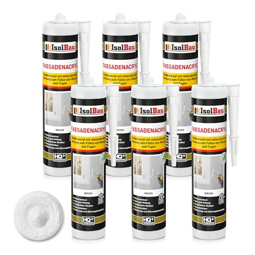 Isolbau Fassaden-Acryl - Acryl-Dichtstoff mit Körnung zum Füllen von Rissen & Fugen im Innen- & Außenbereich - Weiß, 6 x 300 ml Kartusche von Isolbau