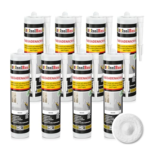 Isolbau Fassaden-Acryl - Acryl-Dichtstoff mit Körnung zum Füllen von Rissen & Fugen im Innen- & Außenbereich - Weiß, 8 x 300 ml Kartusche von Isolbau