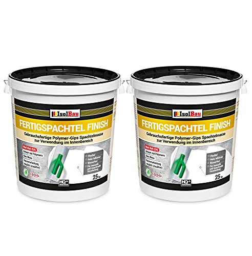 Isolbau Fertigspachtel Finish 50 kg, Glättspachtel Fugenspachtel, Gebrauchsfertige Polymer-Gips Fertig-Spachtelmasse für innen, Weiß Q1-Q10 von Isolbau