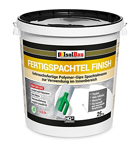 Isolbau Fertigspachtel Finish 25 kg, Glättspachtel Fugenspachtel, Gebrauchsfertige Polymer-Gips Fertig-Spachtelmasse für innen, Weiß Q1-Q9 von Isolbau