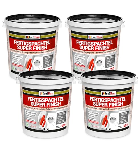 Isolbau Super Finish Spachtel 80 kg, Glättspachtel Fugenspachtel, Gebrauchsfertige Polymer-Gips Fertigspachtel Spachtelmasse für innen, Weiß Q1-Q12 von Isolbau