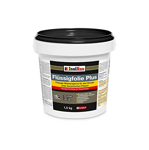 Isolbau Flüssigfolie PLUS 1,5kg - Dichtfolie für innen & Außenbereich - für Wand & Boden - Balkonabdichtung, Terrasse - Lösemittelfreie, wasserdichte Abdichtung Dichtmasse von Isolbau