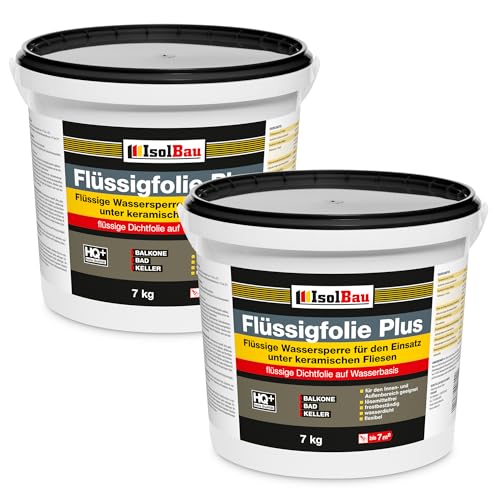 Isolbau Flüssigfolie PLUS 14kg - Dichtfolie für innen & Außenbereich - für Wand & Boden - Balkonabdichtung, Terrasse - Lösemittelfreie, wasserdichte Abdichtung Dichtmasse von Isolbau