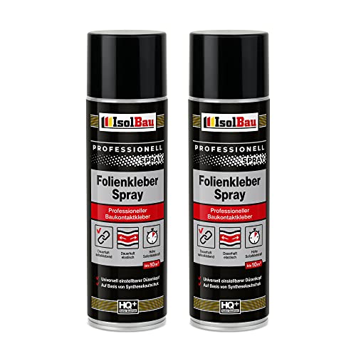 Isolbau Folienkleber-Spray - Professioneller Baukontaktkleber zum Verkleben von Bau- und Dampfsperrfolien - Für PVC, Holz, Beton uvm - 2 x 500 ml von Isolbau