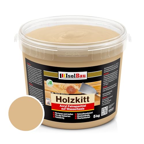 Isolbau - Holz-Spachtelmasse 5 kg - Holzspachtel Holzkitt Außen und Innen - Holz-Reparaturspachtel - Holzreparaturmasse - Holz-Fertigspachtel - Schnelltrocknend - Eiche Hell (Nr. 18) von Isolbau