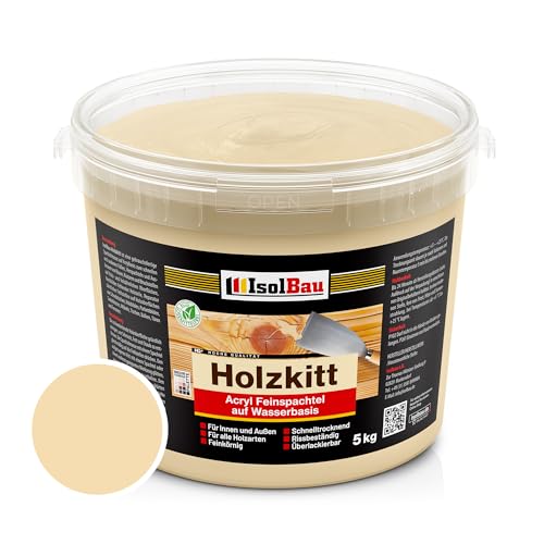 Isolbau - Holz-Spachtelmasse 5 kg - Holzspachtel Holzkitt Außen und Innen - Holz-Reparaturspachtel - Holzreparaturmasse - Holz-Fertigspachtel - Schnelltrocknend - Kiefer Mittel (Nr. 9) von Isolbau