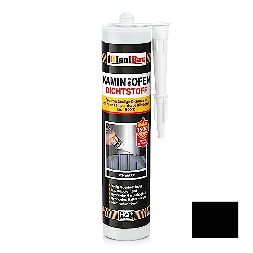 Isolbau Kamin & Ofen Dichtstoff 1 x 300 ml Tube - Feuerbeständige Dichtmasse bis 1500 °C - Für Reparatur & Füllung von Rissen in Kaminen & Öfen – Schwarz, Kartusche von Isolbau