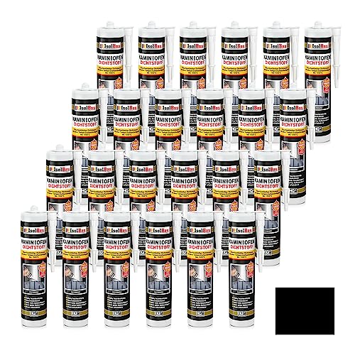 Isolbau Kamin & Ofen Dichtstoff 24 x 300 ml Tube - Feuerbeständige Dichtmasse bis 1500 °C - Für Reparatur & Füllung von Rissen in Kaminen & Öfen – Schwarz, Kartusche von Isolbau