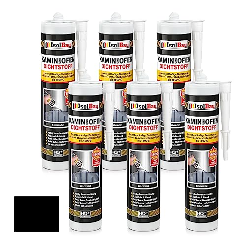 Isolbau Kamin & Ofen Dichtstoff 6 x 300 ml Tube - Feuerbeständige Dichtmasse bis 1500 °C - Für Reparatur & Füllung von Rissen in Kaminen & Öfen – Schwarz, Kartusche von Isolbau