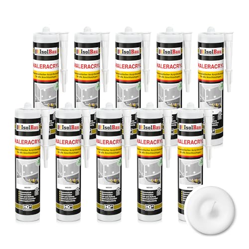 Isolbau Maleracryl 10 x 300 ml Weiß - Plastoelastischer Acryl-Dichtstoff zum Abdichten von Fugen im Innen- & Außenbereich - Kartusche von Isolbau