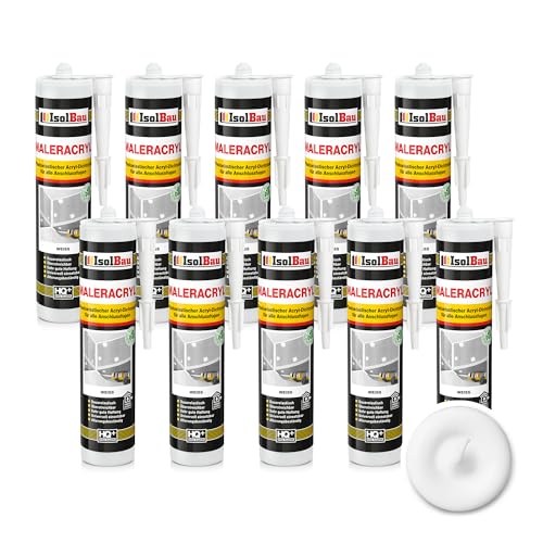 Isolbau Maler-Acryl - Plastoelastischer Acryl-Dichtstoff zum Abdichten von Fugen im Innen- & Außenbereich - Weiß, 10 x 300 ml Kartusche von Isolbau