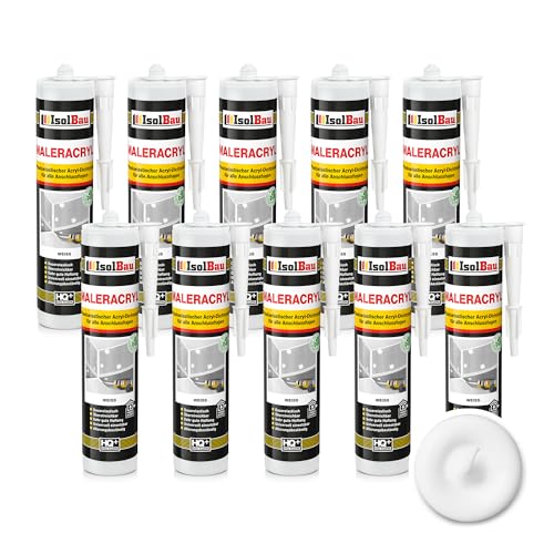 Isolbau Maleracryl 10 x 300 ml Weiß - Plastoelastischer Acryl-Dichtstoff zum Abdichten von Fugen im Innen- & Außenbereich - Kartusche von Isolbau