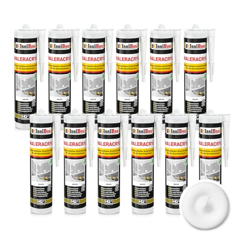 Isolbau Maler-Acryl - Plastoelastischer Acryl-Dichtstoff zum Abdichten von Fugen im Innen- & Außenbereich - Weiß, 12 x 300 ml Kartusche von Isolbau