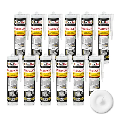Isolbau Maleracryl 12 x 300 ml Weiß - Plastoelastischer Acryl-Dichtstoff zum Abdichten von Fugen im Innen- & Außenbereich - Kartusche von Isolbau