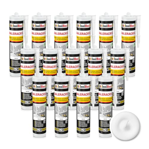 Isolbau Maler-Acryl - Plastoelastischer Acryl-Dichtstoff zum Abdichten von Fugen im Innen- & Außenbereich - Weiß, 15 x 300 ml Kartusche von Isolbau