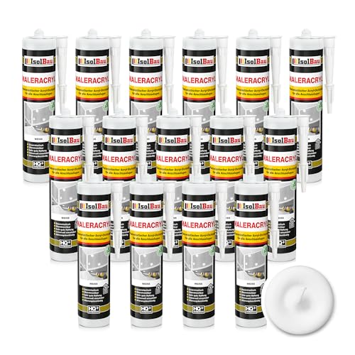 Isolbau Maleracryl 15 x 300 ml Weiß - Plastoelastischer Acryl-Dichtstoff zum Abdichten von Fugen im Innen- & Außenbereich - Kartusche von Isolbau
