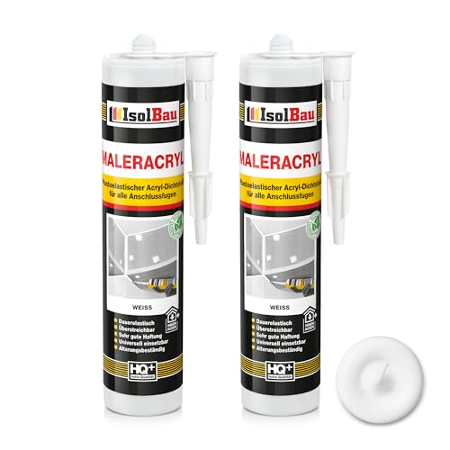 Isolbau Maleracryl 2 x 300 ml Weiß - Plastoelastischer Acryl-Dichtstoff zum Abdichten von Fugen im Innen- & Außenbereich - Kartusche von Isolbau