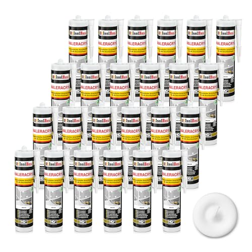 Isolbau Maleracryl 24 x 300 ml Weiß - Plastoelastischer Acryl-Dichtstoff zum Abdichten von Fugen im Innen- & Außenbereich - Kartusche von Isolbau