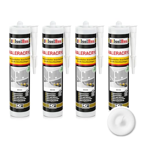 Isolbau Maleracryl 4 x 300 ml Weiß - Plastoelastischer Acryl-Dichtstoff zum Abdichten von Fugen im Innen- & Außenbereich - Kartusche von Isolbau