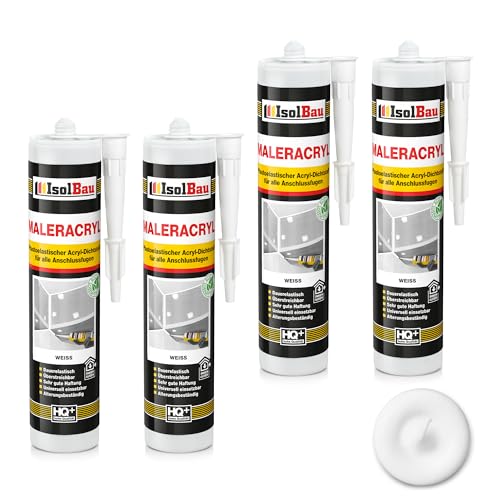 Isolbau Maler-Acryl - Plastoelastischer Acryl-Dichtstoff zum Abdichten von Fugen im Innen- & Außenbereich - Weiß, 4 x 300 ml Kartusche von Isolbau