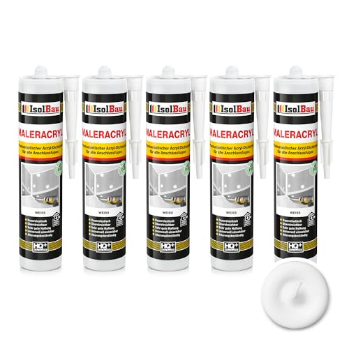 Isolbau Maler-Acryl - Plastoelastischer Acryl-Dichtstoff zum Abdichten von Fugen im Innen- & Außenbereich - Weiß, 5 x 300 ml Kartusche von Isolbau