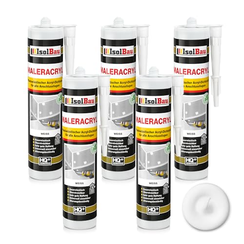 Isolbau Maleracryl 5 x 300 ml Weiß - Plastoelastischer Acryl-Dichtstoff zum Abdichten von Fugen im Innen- & Außenbereich - Kartusche von Isolbau