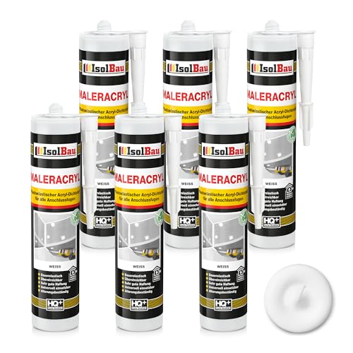 Isolbau Maler-Acryl - Plastoelastischer Acryl-Dichtstoff zum Abdichten von Fugen im Innen- & Außenbereich - Weiß, 6 x 300 ml Kartusche von Isolbau