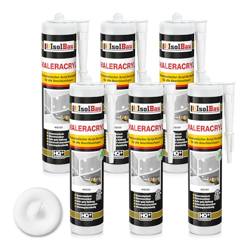 Isolbau Maleracryl 6 x 300 ml Weiß - Plastoelastischer Acryl-Dichtstoff zum Abdichten von Fugen im Innen- & Außenbereich - Kartusche von Isolbau