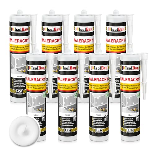 Isolbau Maleracryl 8 x 300 ml Weiß - Plastoelastischer Acryl-Dichtstoff zum Abdichten von Fugen im Innen- & Außenbereich - Kartusche von Isolbau