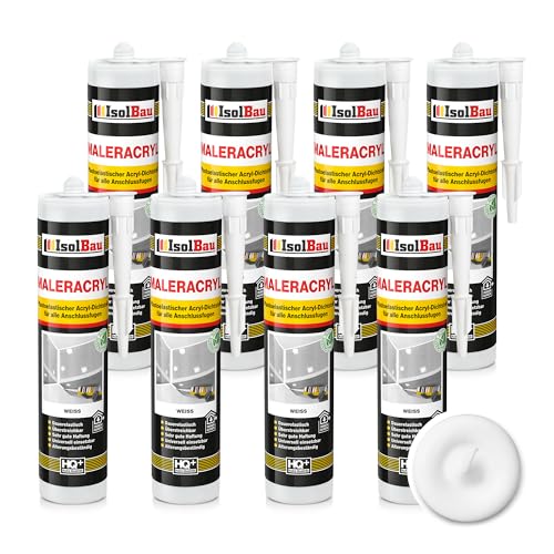 Isolbau Maleracryl 8 x 300 ml Weiß - Plastoelastischer Acryl-Dichtstoff zum Abdichten von Fugen im Innen- & Außenbereich - Kartusche von Isolbau