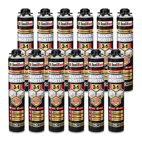 Isolbau Mauermörtel 12 x 750ml Pistolenschaum Montageschaum Klebeschaum 3 in 1 PU-Mörtel von Isolbau