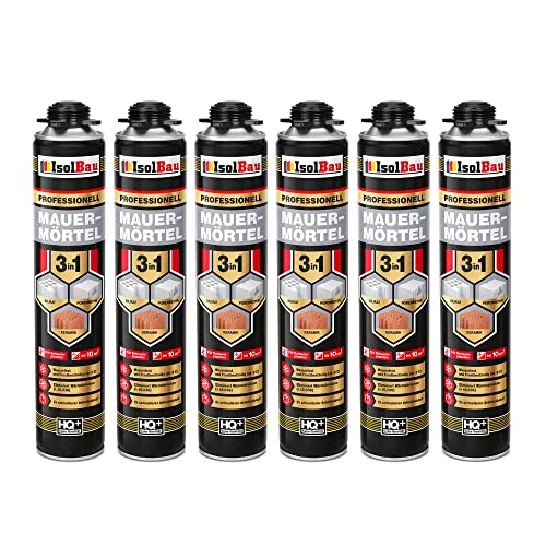 Isolbau Mauermörtel 6 x 750ml Pistolenschaum Montageschaum Klebeschaum 3 in 1 PU-Mörtel von Isolbau