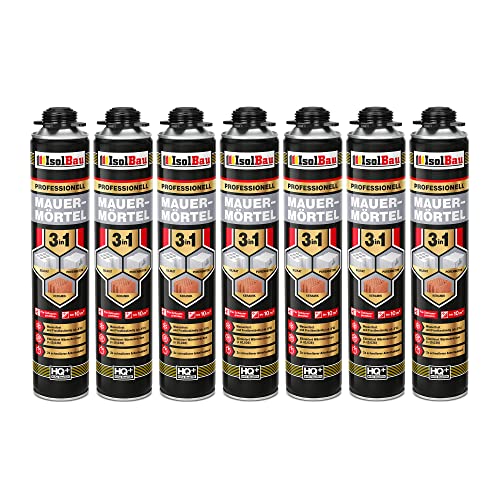 Isolbau Mauermörtel 7 x 750ml Pistolenschaum Montageschaum Klebeschaum 3 in 1 PU-Mörtel von Isolbau