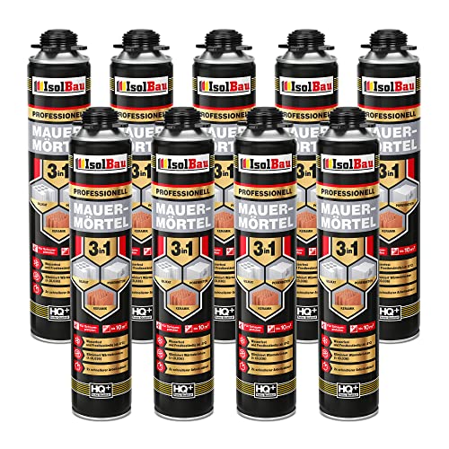 Isolbau Mauermörtel 9 x 750ml Pistolenschaum Montageschaum Klebeschaum 3 in 1 PU-Mörtel von Isolbau