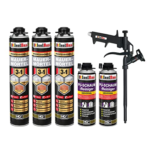Isolbau Mauermörtel Set: 3x 750 ml PU-Mörtel 2x 500 ml Pistolenreiniger 1x Teflon Schaumpistole, PU-Reiniger, Montageschaum, Pistolenschaum Isolbau Mauermörtel Set: 3x 750 ml PU-Mörtel 2x 500 ml Pistolenreiniger 1x Teflon Schaumpistole, PU-Reiniger, Montageschaum, Pistolenschaum von Isolbau