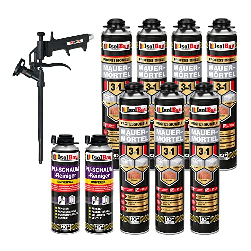 Isolbau Mauermörtel Set: 7x 750 ml PU-Mörtel 2x 500 ml Pistolenreiniger 1x Teflon Schaumpistole, PU-Reiniger, Montageschaum, Pistolenschaum Isolbau Mauermörtel Set: 7x 750 ml PU-Mörtel 2x 500 ml Pistolenreiniger 1x Teflon Schaumpistole, PU-Reiniger, Montageschaum, Pistolenschaum von Isolbau
