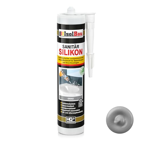 Isolbau Sanitär Silikon 1 x 300 ml Grau - Hochelastischer Silikon-Dichtstoff für Abdichtungen & Fugen – Schimmelresistent, wasserdicht - Kartusche von Isolbau