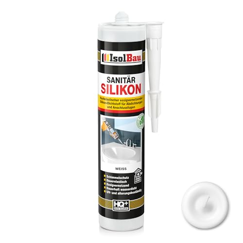 Isolbau Sanitär Silikon 1 x 300 ml Weiß - Hochelastischer Silikon-Dichtstoff für Abdichtungen & Fugen – Schimmelresistent, wasserdicht - Kartusche von Isolbau