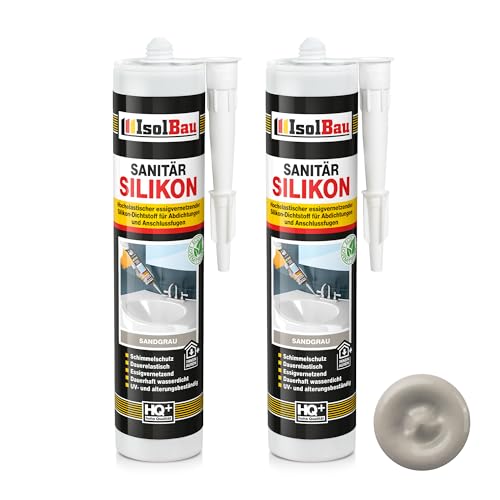 Isolbau Sanitär Silikon 2 x 300 ml Sandgrau - Hochelastischer Silikon-Dichtstoff für Abdichtungen & Fugen – Schimmelresistent, wasserdicht - Kartusche Isolbau Sanitär Silikon 2 x 300 ml Sandgrau - Hochelastischer Silikon-Dichtstoff für Abdichtungen & Fugen – Schimmelresistent, wasserdicht - Kartusche von Isolbau
