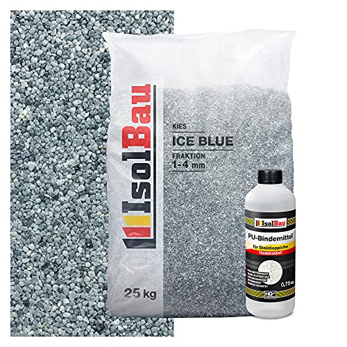 Isolbau Steinteppich SET Marmorkies 25kg + Bindemittel bis 2,5m² Ice Blue 1/4mm Epoxidharz, Terassenboden, Natursteinboden Marmorkies Bodenbelag, Steinboden Bodenbeschichtung, Marmorstein, Innen Außen von Isolbau